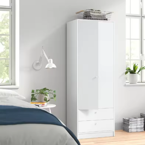 Custom Made Bedroom Natural Furniture <strong>Double</strong> 2 Door Modern Simple Portable <strong>White</strong> Wood Cloth Closet Storage <strong>Wardrobe</strong> for Hom - Product Image 2