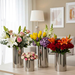 Modern Matte Black Metal <b>Flower</b> Cylinder Vase Set Portable Tabletop Vase <b>for</b> Home Decor Living Room <b>Centrepiece</b> - Product Image 1