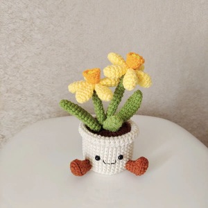 Crochet Flower Pot Handmade Bouquet Desk Decor Mini Cute Hand Woven Knitted <strong>Tulip</strong> Flower Finnshed Flowers Car <strong>Table</strong> Decor Gift - Product Image 5