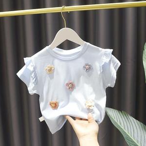 Camiseta de Verano para Bebé, Estilo Coreano, Moderna, de Manga Corta, con Flores, de Algodón Puro, Informal, Dulce - Product Image 5