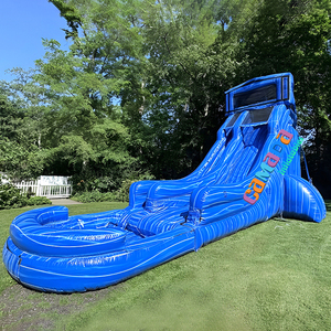 Toboggan aquatique gonflable pour enfants, simple ou double piste, avec piscine <span class=keywords><strong>de</strong></span> plongeon, en PVC, modèle Blue <span class=keywords><strong>Crush</strong></span>, pour la location estivale - Product Image 1