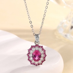 High End Eco-friendly Copper 6*8mm Red Zircon Oval Cut Romantic Bridal Jewelry <b>Set</b> Two Tone Wedding Ring Necklace <b>Earrings</b> <b>Set</b> - Product Image 5