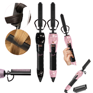 专业陶瓷电动热发梳珠光钻石家居发胶时尚自有品牌压发梳 - Product Image 1