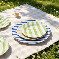 Ensemble de 12 assiettes à dîner en céramique rayées colorées, bord ondulé, bol à salade en porcelaine, vaisselle pour la maison, la cuisine, les fêtes, l'usage quotidien