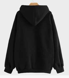 Sweat-shirt à capuche noir pour homme, coupe classique, en molleton, manches lanternes, décontracté, uni, tricoté, 100% coton, écologique - Product Image 1