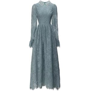 Dantel zarif uzun elbise 2023 sonbahar Lady Peter Pan yaka Allover tığ dantel çiçek desenleri uzun kollu balo parti elbise Maxi - Product Image 1