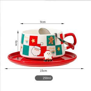 Taza de cerámica creativa Simple para té de la tarde, taza y plato de café para desayuno de pareja de Navidad bonita de dibujos animados - Product Image 5
