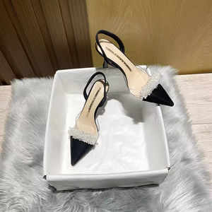 Women's 2025 Spring Summer High <b>Heels</b> Thin High <b>Heels</b> French Transparent Pointed Toe <b>Low</b> <b>Heels</b> White Top <b>Sandals</b> Thin High <b>Heels</b> - Product Image 5
