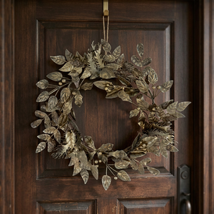 Rustic Metal Leaf Wreath Handmade Decorative <b>Flowers</b> Round Unlit Christmas Wreath <b>Single</b>-piece Package - Product Image 3