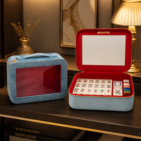 Étui de rangement de luxe en velours bleu pour jeu de Mahjong, avec fenêtre, portable, à fermeture éclair, pour voyage, organisateur de tuiles, cadeau personnalisé en gros