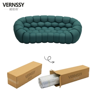 โซฟาโค้งสามที่นั่ง VERNSSY รุ่น 3260D บุฟองน้ำ หุ้มผ้าบุลายควิลท์ สีน้ำเงินกรมท่า เหมาะสำหรับห้องนั่งเล่น อพาร์ทเมนท์ วิลล่า ล็อบบี้โรงแรม - Product Image 1