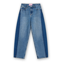 Jean large bicolore taille haute pour femme avec empiècements contrastants sur les côtés, en denim, OEM, marque privée 58073