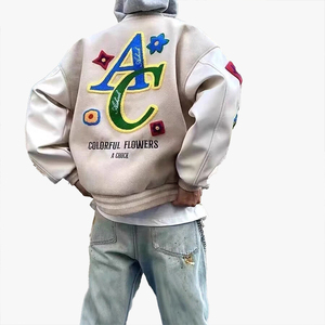 Retro <b>Baseball</b> <b>Jacket</b> <b>Men</b> Women Autumn New Style Loose Retro Splicing Customizable Embroidery Letters All Match Casual Coat - Product Image 1
