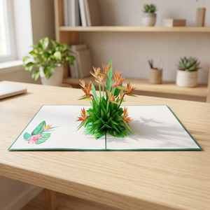 Venta al por mayor de artesanía de papel hecha a mano con diseño floral 3D pop-up de paraíso de aves, impresa a medida en verde, 150x150mm, impresión offset, recuerdo Viet-craft - Product Image 2