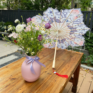 Parasol octogonal en soie Yunjian, parapluie chinois vintage en papier huilé à motif floral et papillon, fait main, décoratif, pour la photographie - Product Image 4