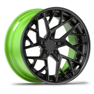 Car Wheels 16 to 26 Inch 2-piece 3-piece Forged Aluminum Alloy Customize Luxury CNC Racing Car Wheels Black and Green Deep Dish