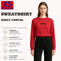Sweat-shirt de haute qualité avec logo personnalisé, gris et rouge, couleur unie, technique de broderie, revers et ourlet brodés – pour l'hiver