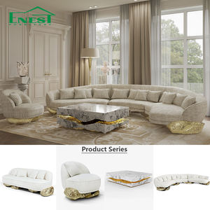 럭셔리 황동 스타일 7인용 모듈형 섹셔널 소파 세트, 골드 곡선 패브릭 C자형 소파, 빌라 거실 가구 - Product Image 3