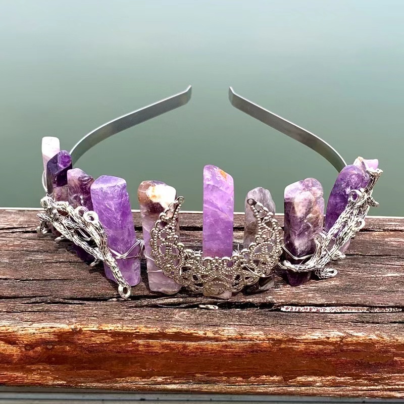 Angel amethyst aura crystal quarts headband crown Angel Aura Quartz Crystal Crown: Gold Wedding Headband - Etsy main image 2