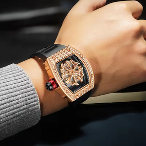 Fashion Men's Waterproof Tonneau <b>Watch</b> Silicone Strap Hollow Out Quartz <b>Watch</b> Diamonds Skeleton <b>Watches</b> for Men - Product Image 2