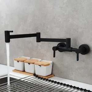 double robinet de cuisine Suppliers-Robinet de cuisine noir en laiton montage mural, mitigeur avec double poignée robinet repliable pour la cuisine