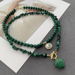 Collar de Cuentas de Piedra Natural Vintage LS-C5344, Joyería para Mujer, Collar con Dije de Ojo Turco y Corazón, Bonito Regalo, Collar de Malaquita - Product Image 2