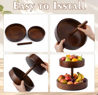 Hoogwaardige decoratieve 2-laags ronde houten fruitschaal, houten fruitschaal voor aanrecht voor het presenteren van fruit, snacks en brood