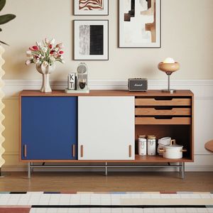 Solid Wood Sideboard With <b>White</b> Panel Multifunction <b>Storage</b> <b>Cabinet</b> For Living Room Or Dining Room Nordic Style - Product Image 2