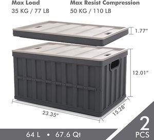 64L Collapsible <b>Storage</b> Bins with Lids Folding Lidded Car <b>Storage</b> Bins Crates Plastic Grocery <b>Camping</b> <b>Storage</b> <b>Box</b> - Product Image 2