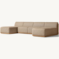 Conjunto de Sofás Modulares de Madera en Forma de U y L para Exteriores, con Cojines Impermeables, Modernos y de Lujo para Patio de Villa, Sala de Estar, Dormitorio y Ocio