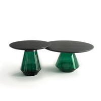 Ensemble de table basse au design moderne avec plateau en bois et base en verre, couleur personnalisée pour salon