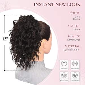 Estensione per Coda di Cavallo Sintetica Resistente al Calore, Stile Bohémien, Ricci Morbidi, Marrone Scuro, 12 Pollici, con Clip a Pinza per Donne - Product Image 2