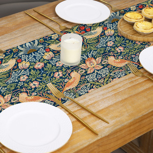 Camino de mesa con estampado retro de plantas y flores verdes de la - Product Image 3