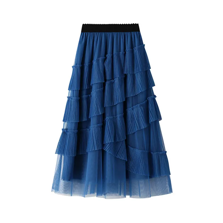 Korea Janpan fashion girls layered ruffle pleated elastic waist mesh skirt