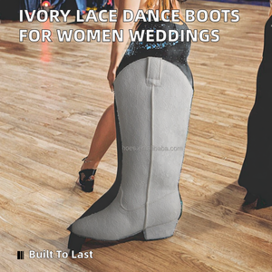 Bottes de danse personnalisées en dentelle ivoire, confortables et douces, à talon cubain, à enfiler, pour femme, idéales pour la danse en ligne et les mariages - Product Image 2