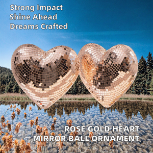 Esfera <span class=keywords><strong>de</strong></span> Espejo <span class=keywords><strong>de</strong></span> Cristal para Discoteca en Forma <span class=keywords><strong>de</strong></span> Corazón <span class=keywords><strong>de</strong></span> 8 Pulgadas, Color Oro Rosa Reflectante, con Cadena Decorativa para Fiestas - Product Image 2
