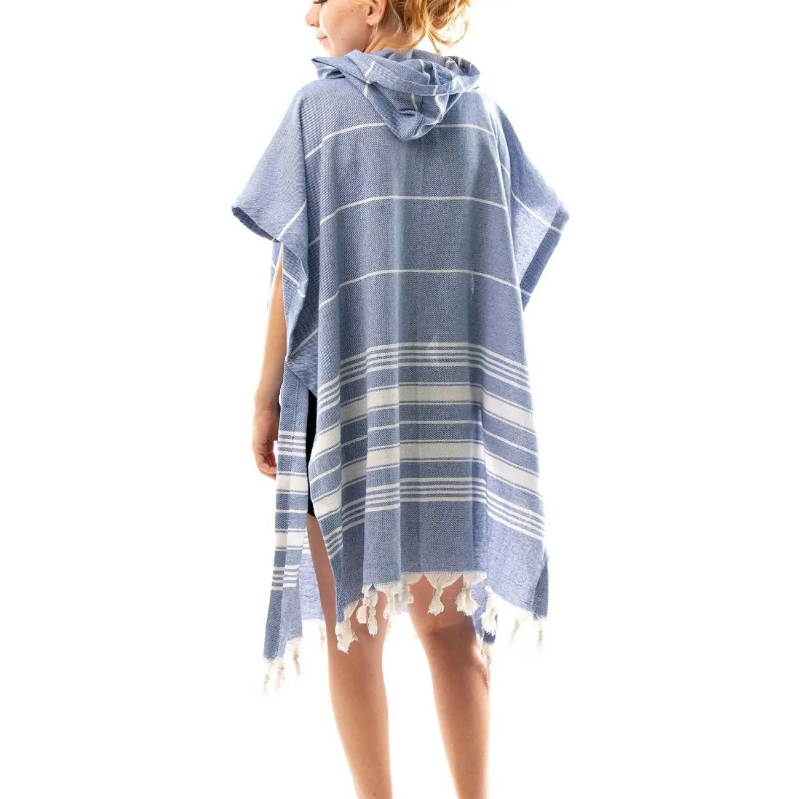 Logo personnalisé Confortable Surf Poncho Serviette Turc Coton Tissu Serviette Bain Robe À Langer À Capuche Poncho De Plage Avec Gland