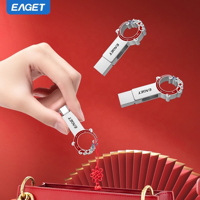EAGET CU95 USB3.0 Type-C Flash Drive 32/64/128GB Capacity Dragon Wedding Gift Metal Key New Pendrive USB Disk USB Memory Pen