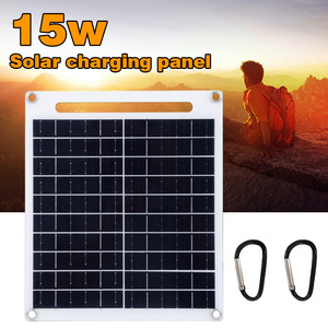แผงโซลาร์เซลล์แบบพกพาชนิดโมโนคริสตัลไลน์ 15W 12V ชาร์จ USB คู่แบบพับได้สำหรับการเดินป่าตั้งแคมป์กลางแจ้ง - Product Image 1
