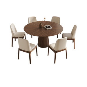 Round Solid Wood Dining <b>Table</b> With Rotatable Top <b>Walnut</b> Color For Dining Room - Product Image 5