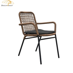 Kursi Makan lengan rotan aluminium, gaya pedesaan, Nordic santai, anyaman luar ruangan, kursi makan dengan sandaran tangan - Product Image 1