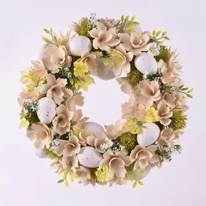 GY BSCI Easter Natural Decoration Supplier Spring Wooden Curl Egg Easter Flower Wreath Natural Decoration