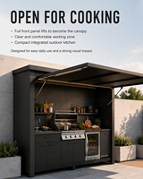 Ensemble de cuisine extérieure automatique avec gril, évier, réfrigérateur et auvent LED