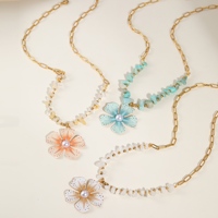 Collier en acier inoxydable plaqué or 18 carats avec pendentif fleur en pierres naturelles, étanche, pour femme, bijoux perlés