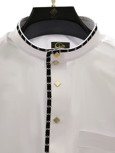 <b>Men's</b> White Casual Summer Wedding Lightweight <b>Thobe</b> Long Sleeve Stand Collar Ankle Length Cotton Prayer Wear Middle East Style - Product Image 2