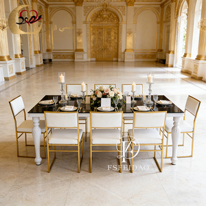 Wedding Hall White Stainless Steel Frame Modern Restaurant Dining Room Durable Glass <b>Tables</b> - Product Image 1