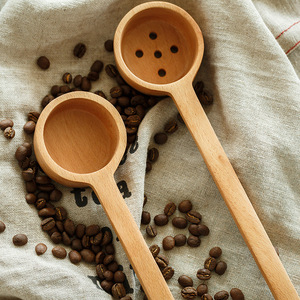 ชุดช้อนตวงไม้บีช 45 มล. 30 มล. 25 มล. พร้อมที่กรอง ด้ามยาว ช้อนตวงกาแฟ นมผง ชุดสามชิ้น - Product Image 1
