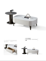 Ensemble de table basse de luxe multifonctionnelle en bois et marbre de style nordique moderne pour salon, noir et blanc