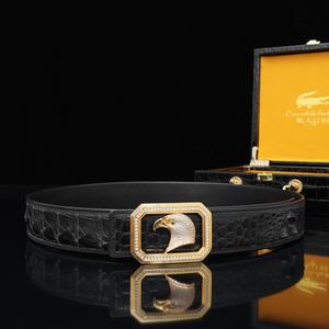 Cinturón de Piel de Cocodrilo Personalizado para Hombre, Hebilla de Acero con Incrustaciones Metálicas de Cabeza de Águila, Hecho a Mano, Ligero y Duradero - Product Image 1