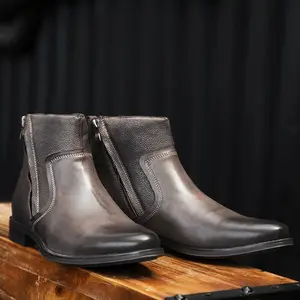 Botas Chelsea de couro para homens com logotipo de marca personalizado sapatos casuais de couro com zipper